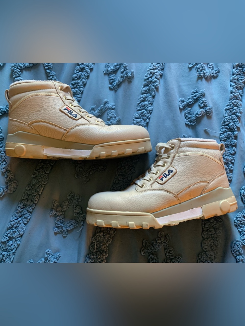 Retro Fila Grunge Mid Outdoor Lifestyle Boots with Cream Colored Leather Upper